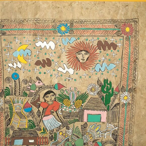 Mexican painting Eleazer Arsenio original vintage folk art work on amate paper - Picture 4 of 8